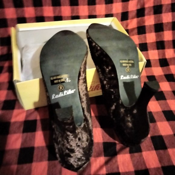 LADILIKE Women High Heels Shoes Velvet Rhinestone Open Toe Brown Size 9 - Picture 5 of 6